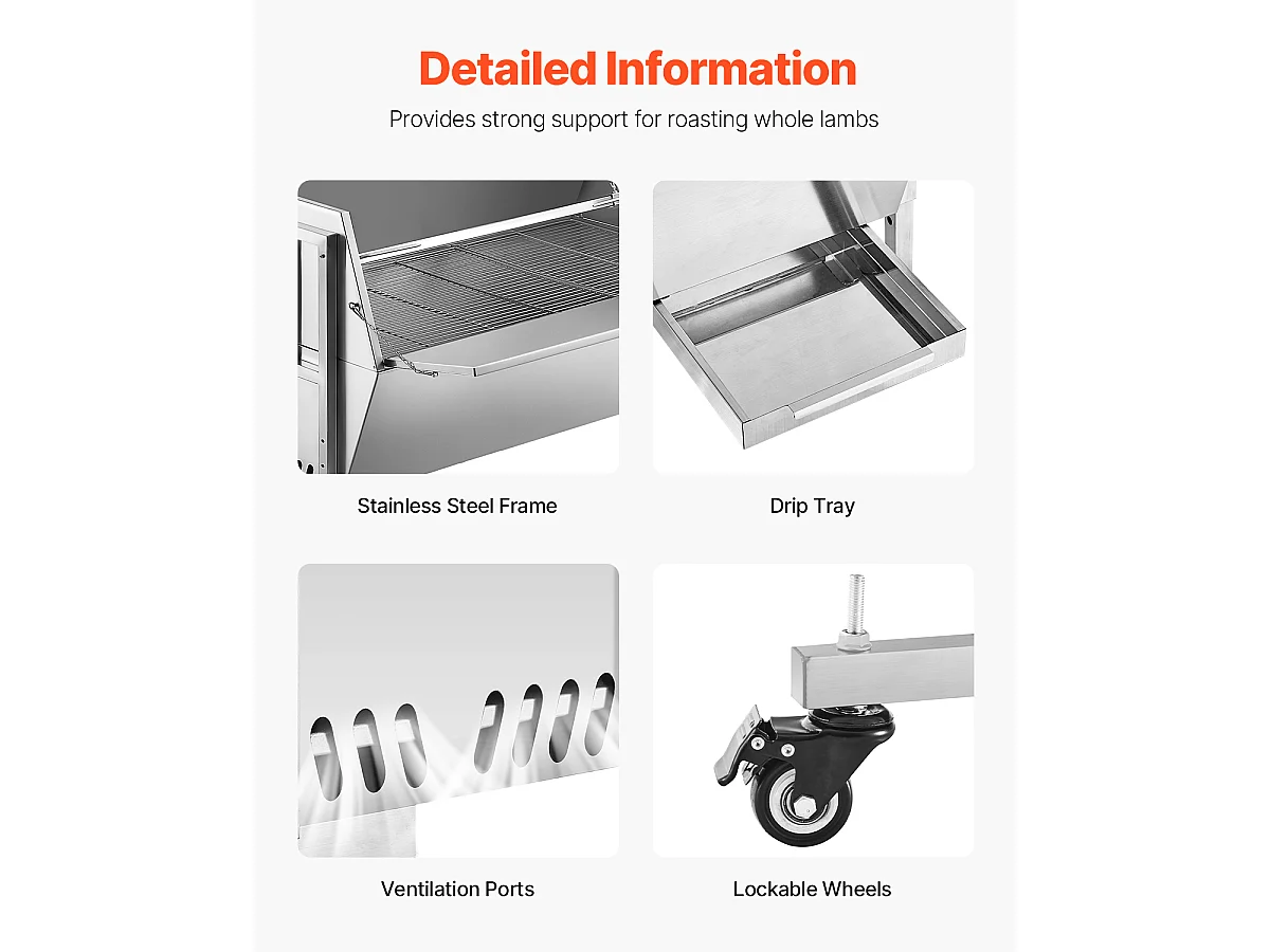 Barbecue à Rôtisserie SucceBuy Cochon de Lait avec Rôtissoire pour Agneau, Poulet 130 kg 60 W Acier Inoxydable