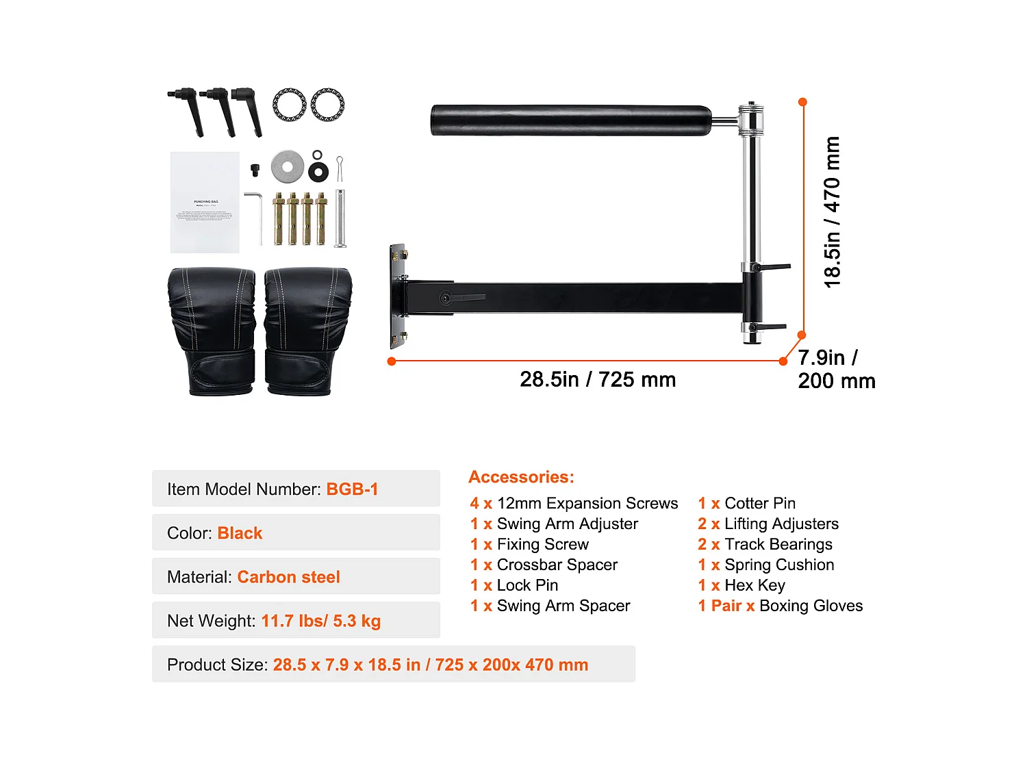 Sac de Frappe SucceBuy, Barre de Boxe Murale Ajustable à 360° avec Gants, pour Exercice à Domicile, Soulagement du Stress et Fitness