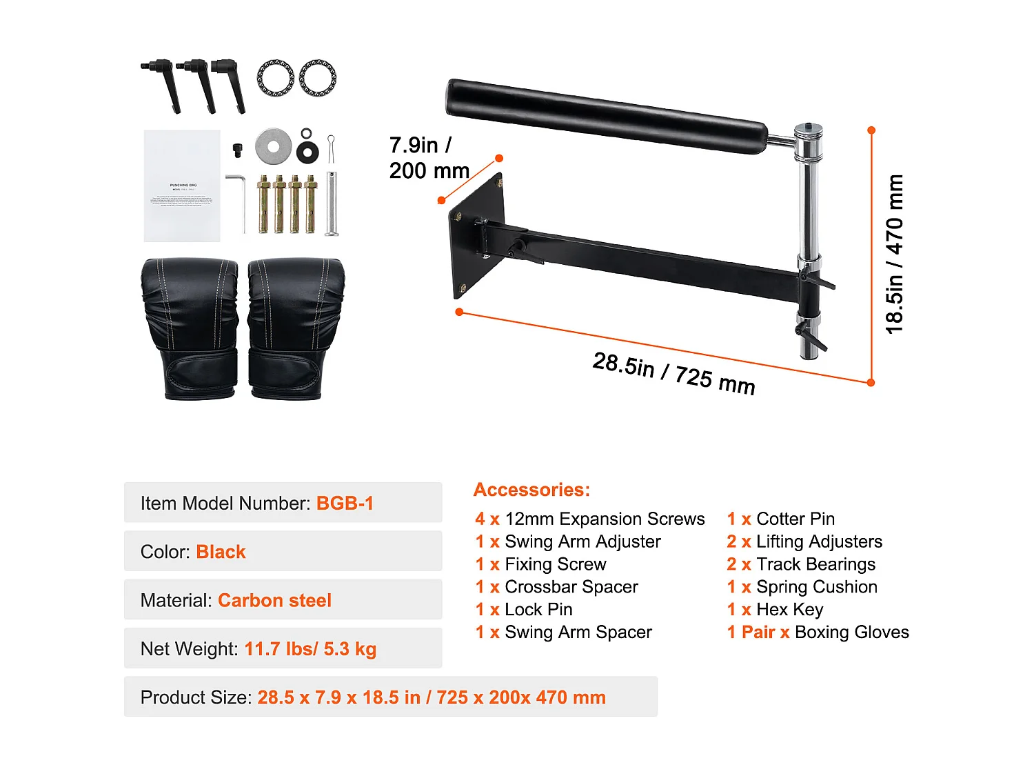 Sac de Frappe SucceBuy, Barre de Boxe Murale Ajustable à 360° avec Gants, pour Exercice à Domicile, Soulagement du Stress et Fitness