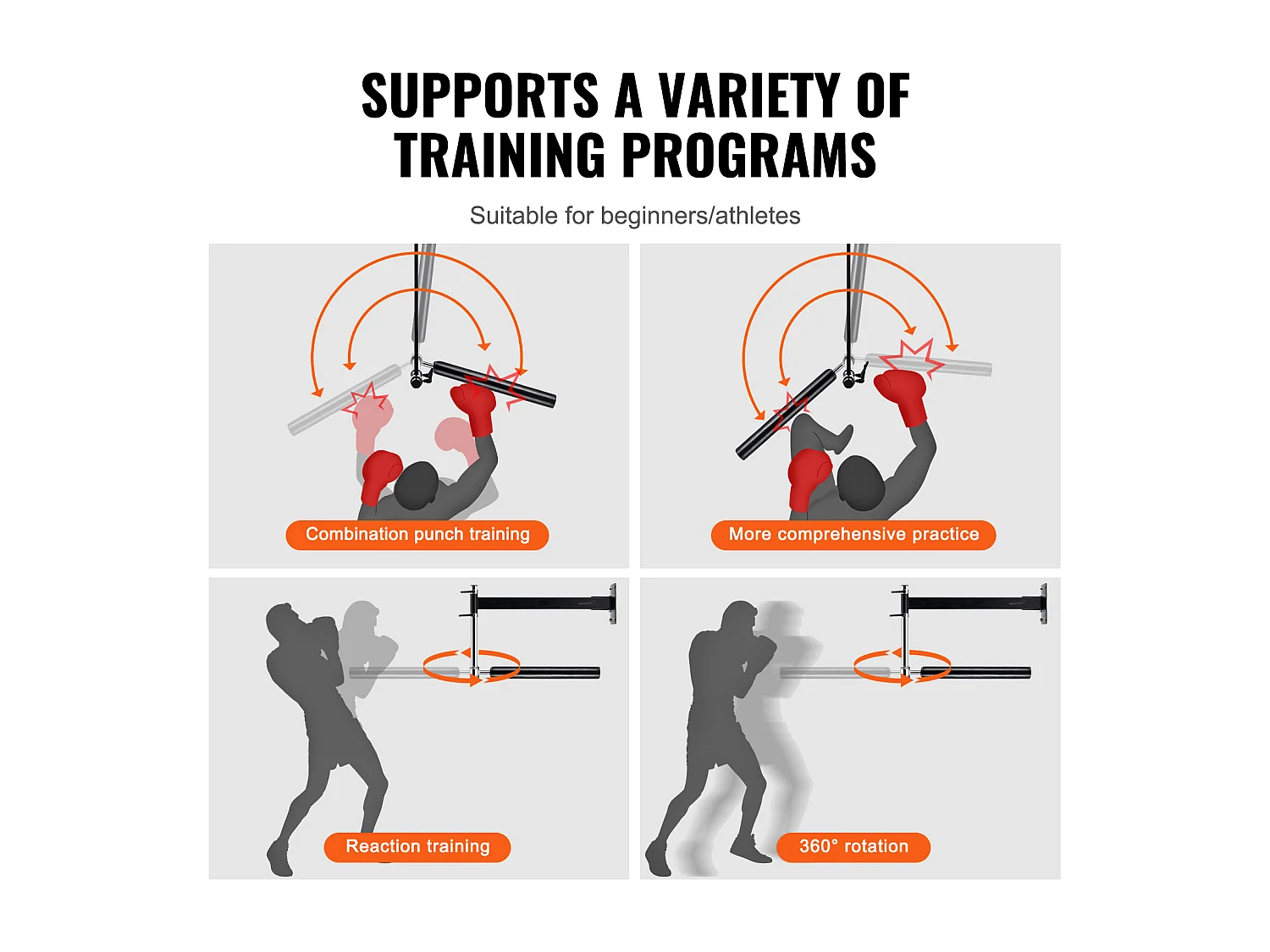 Sac de Frappe SucceBuy, Barre de Boxe Murale Ajustable à 360° avec Gants, pour Exercice à Domicile, Soulagement du Stress et Fitness