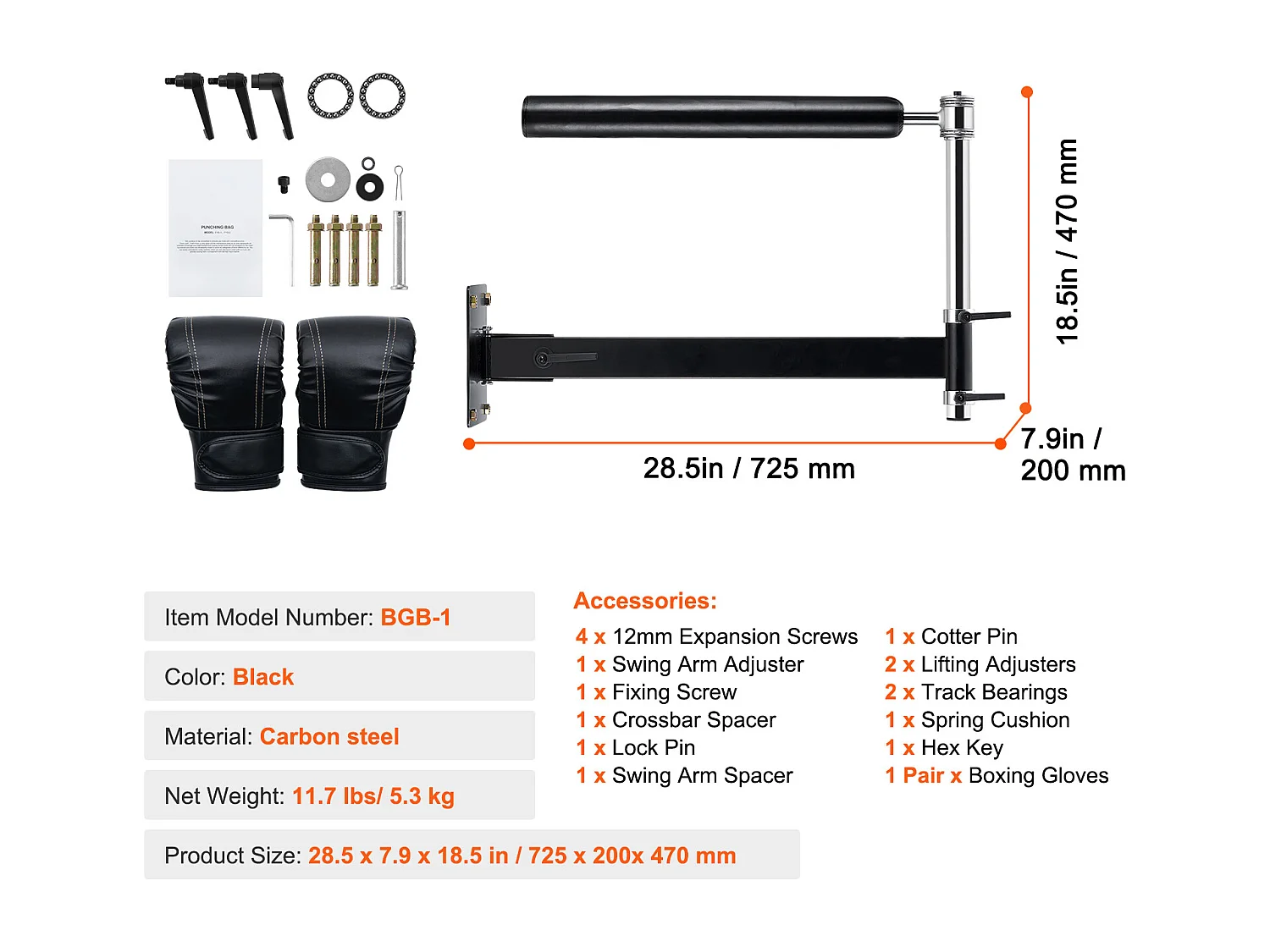 Sac de Frappe SucceBuy, Barre de Boxe Murale Ajustable à 360° avec Gants, pour Exercice à Domicile, Soulagement du Stress et Fitness