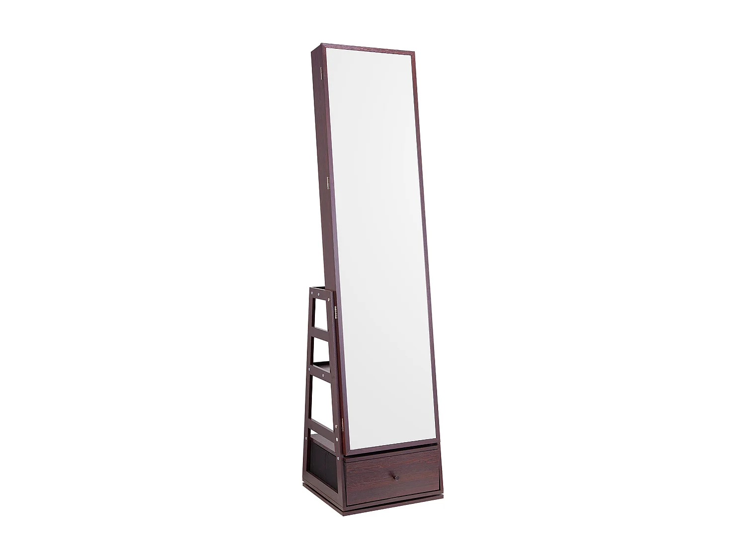 Armoire à Bijoux sur Pied Rotatif à 360° SucceBuy Rangement Marron, Verrouillable, Doublure en Velours, LED, Tiroir, Blanc, Organisateur Autonome