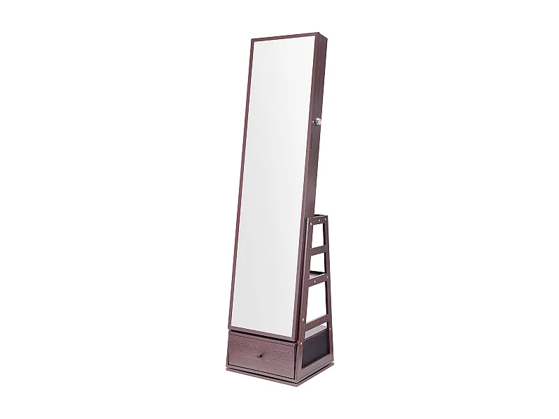 Armoire à Bijoux sur Pied Rotatif à 360° SucceBuy Rangement Marron, Verrouillable, Doublure en Velours, LED, Tiroir, Blanc, Organisateur Autonome
