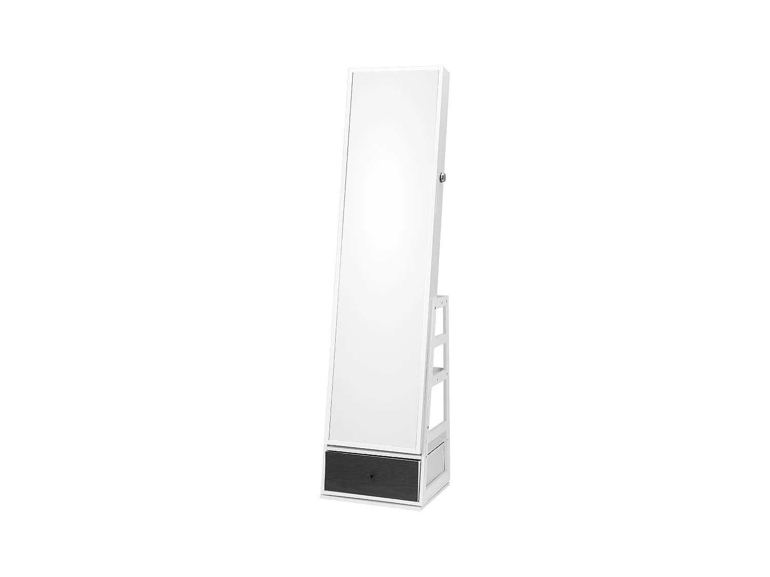 Armoire à Bijoux SucceBuy Miroir sur Pied Rotatif à 360° Rangement Blanc, Doublure en Velours, LED, Tiroir, Verrouillable, Organisateur de Rangement