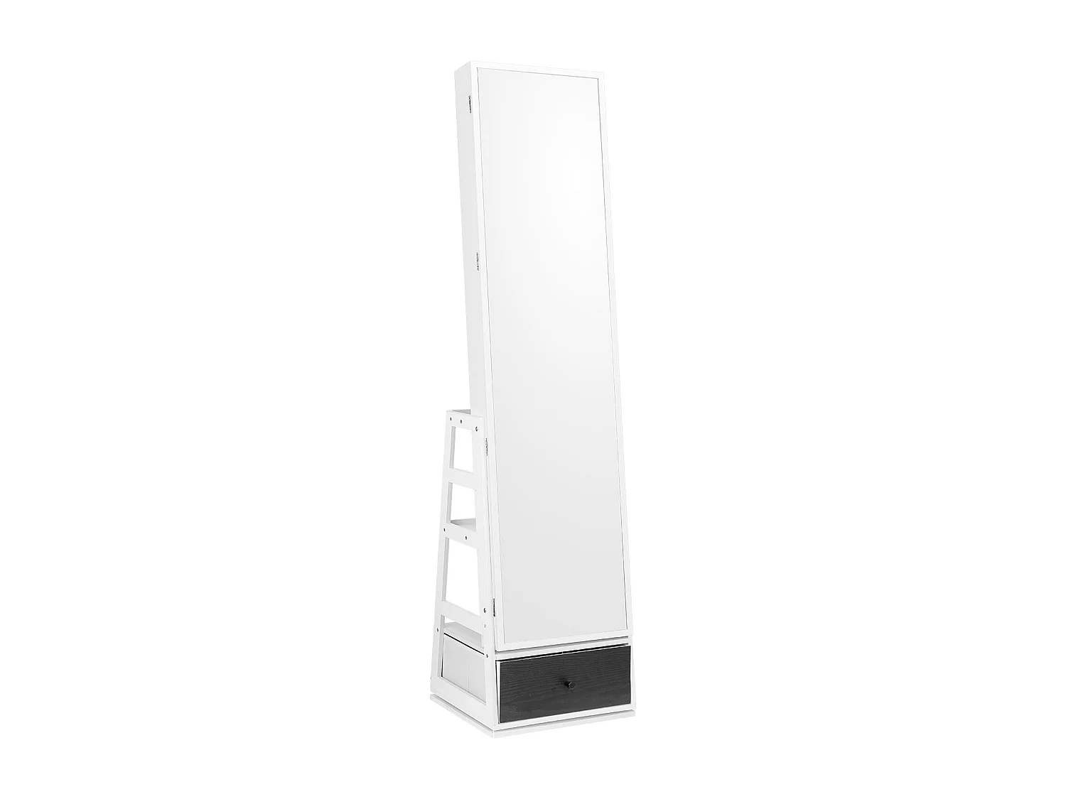 Armoire à Bijoux SucceBuy Miroir sur Pied Rotatif à 360° Rangement Blanc, Doublure en Velours, LED, Tiroir, Verrouillable, Organisateur de Rangement
