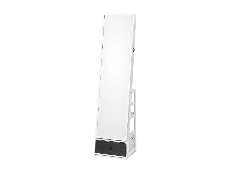 Armoire à Bijoux SucceBuy Miroir sur Pied Rotatif à 360° Rangement Blanc, Doublure en Velours, LED, Tiroir, Verrouillable, Organisateur de Rangement