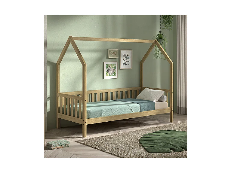 Lit cabane 90x200 sommier inclus Dallas Bois