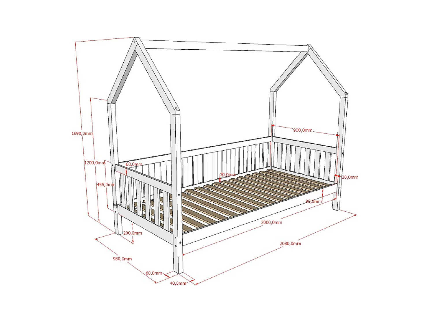 Lit cabane 90x200 sommier inclus Dallas Bois