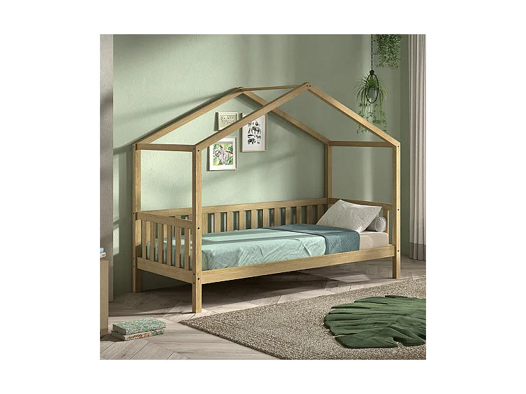 Lit cabane 90x200 sommier inclus Dallas Bois