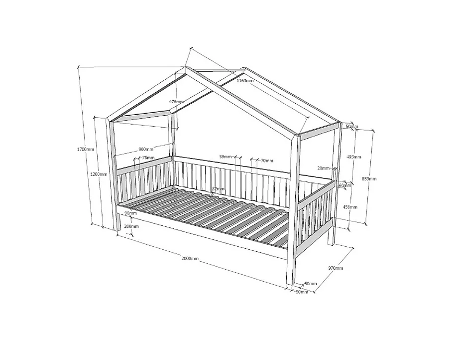 Lit cabane 90x200 sommier inclus Dallas Bois