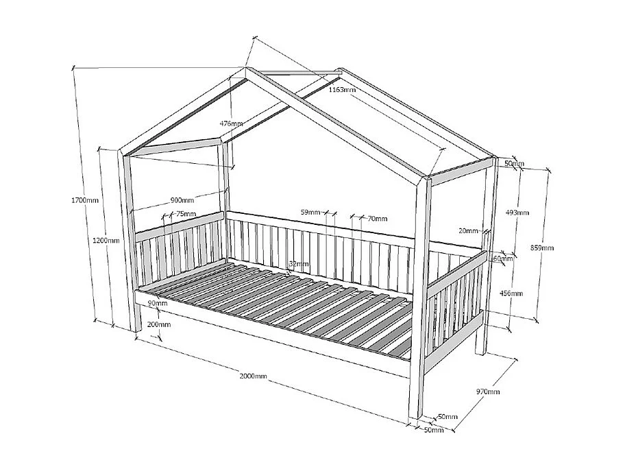 Lit cabane 90x200 sommier inclus Dallas Bois