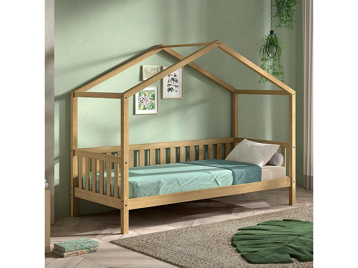 Lit Cabane Enfant "Nature II" 90x200cm Naturel