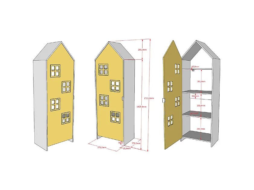 Armoire Enfant Maison "Casami Bruges" 171cm Jaune