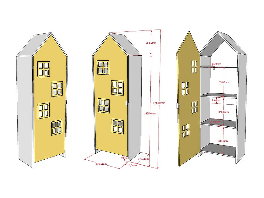 Armoire Enfant Maison "Casami Bruges" 171cm Jaune
