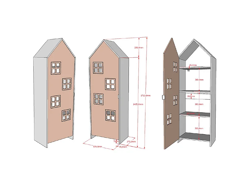 Armoire Enfant Maison "Casami Bruges" 171cm Rose
