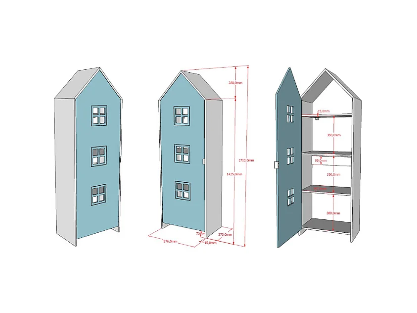 Armoire Enfant Maison "Casami Bruges" 171cm Bleu