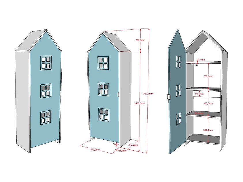 Armoire Enfant Maison "Casami Bruges" 171cm Bleu