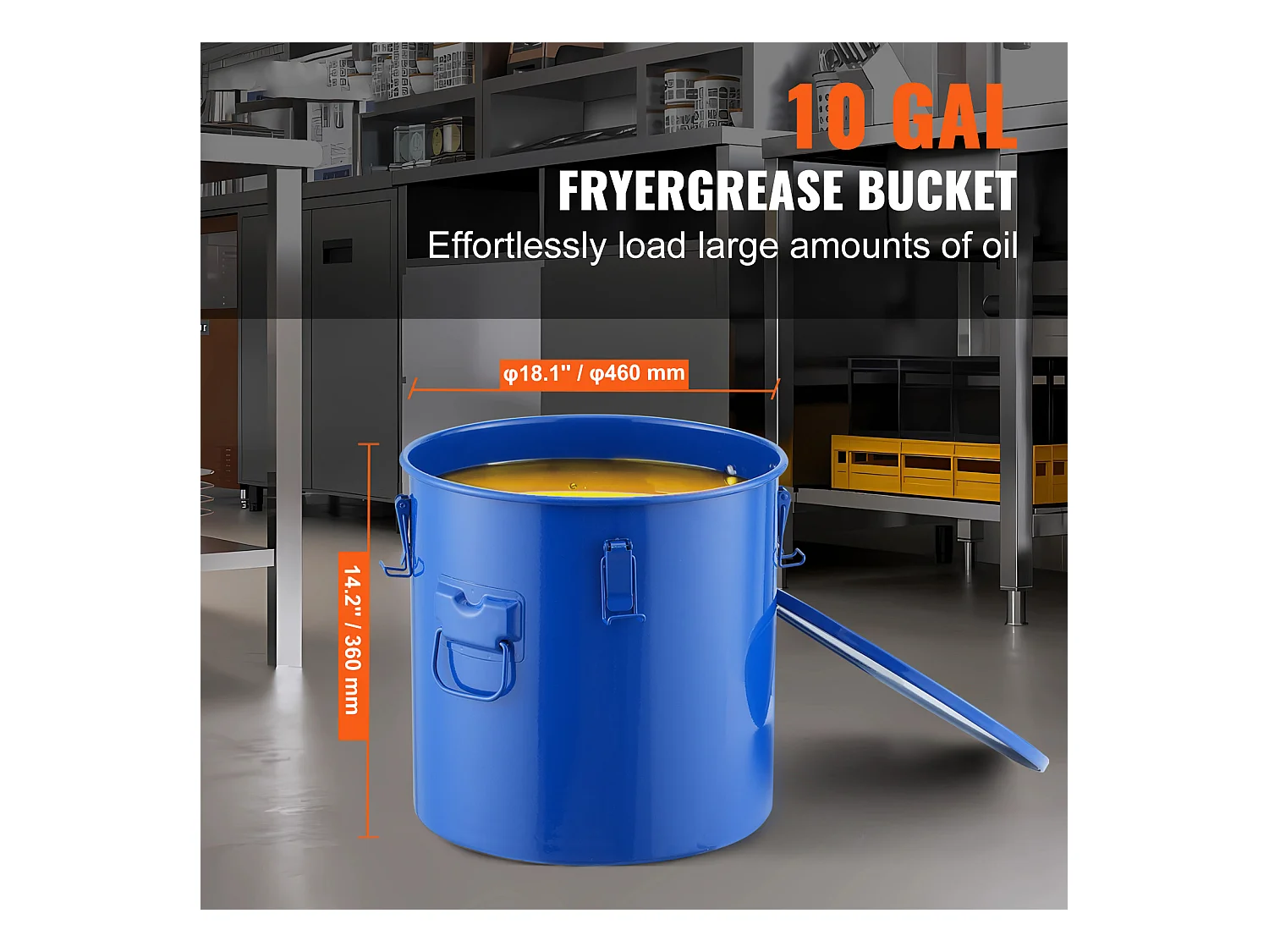 Seau à Graisse SucceBuy pour Friteuse,  37 L, Bac à Huile avec Sac Filtrant, Bleu, Acier au Carbone avec Revêtement Antirouille