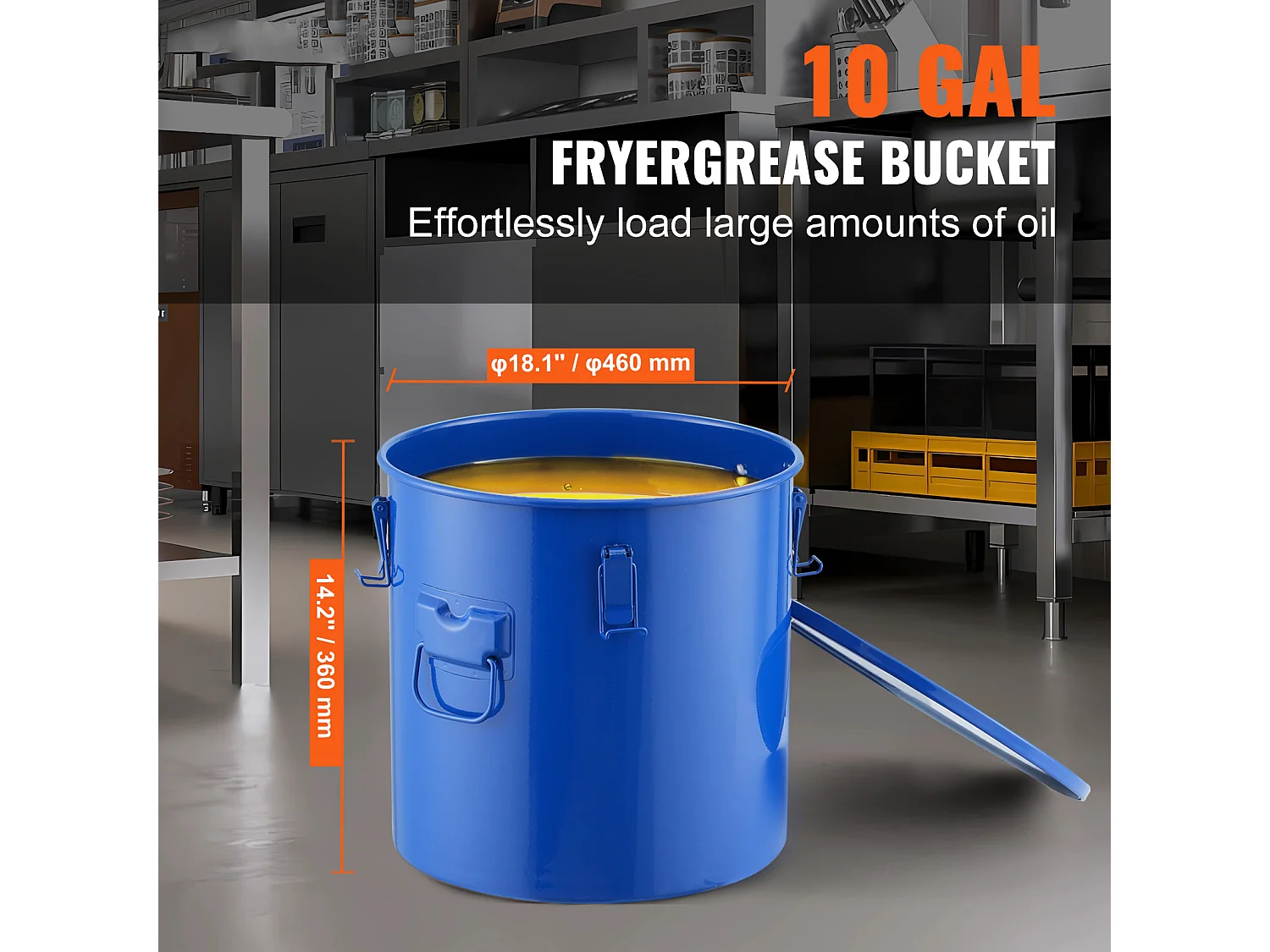 Seau à Graisse SucceBuy pour Friteuse,  37 L, Bac à Huile avec Sac Filtrant, Bleu, Acier au Carbone avec Revêtement Antirouille