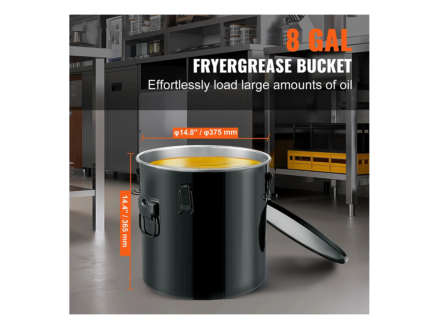 Seau à Graisse SucceBuy pour Friteuse,  30 L, Panier D'élimination de L'huile avec Sac Filtrant, Noir, Acier au Carbone avec Revêtement Antirouille