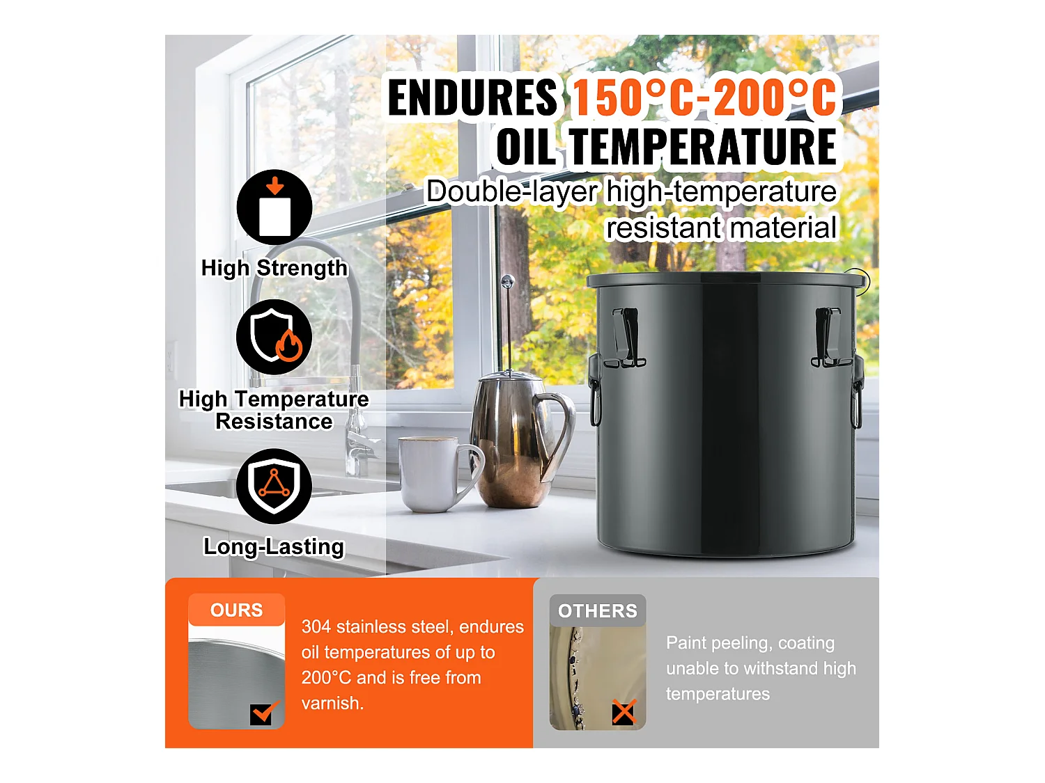 Seau à Graisse SucceBuy pour Friteuse,  30 L, Panier D'élimination de L'huile avec Sac Filtrant, Noir, Acier au Carbone avec Revêtement Antirouille