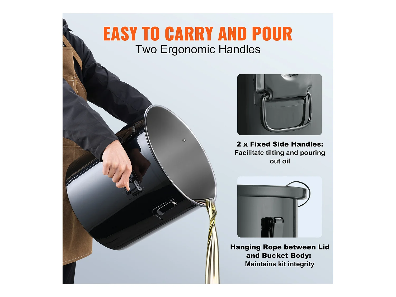 Seau à Graisse SucceBuy pour Friteuse,  30 L, Panier D'élimination de L'huile avec Sac Filtrant, Noir, Acier au Carbone avec Revêtement Antirouille