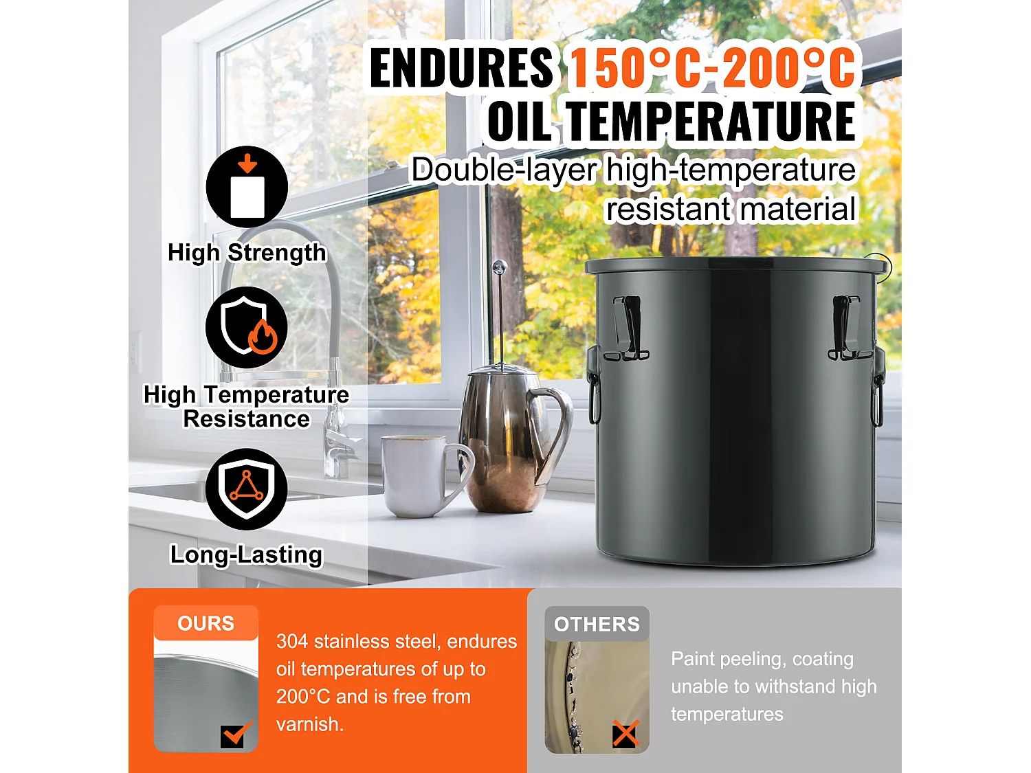 Seau à Graisse SucceBuy pour Friteuse,  30 L, Panier D'élimination de L'huile avec Sac Filtrant, Noir, Acier au Carbone avec Revêtement Antirouille