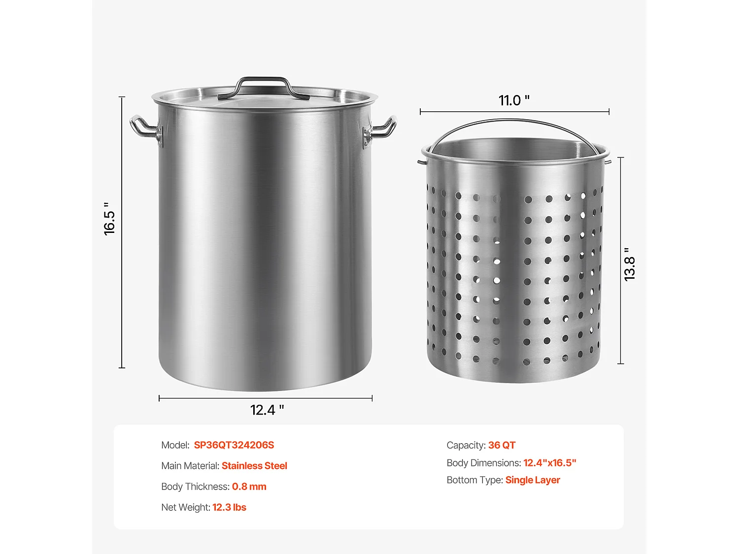 Pentola in Acciaio Inossidabile SucceBuy, 34 L, con Coperchio a Cestello per la Cottura