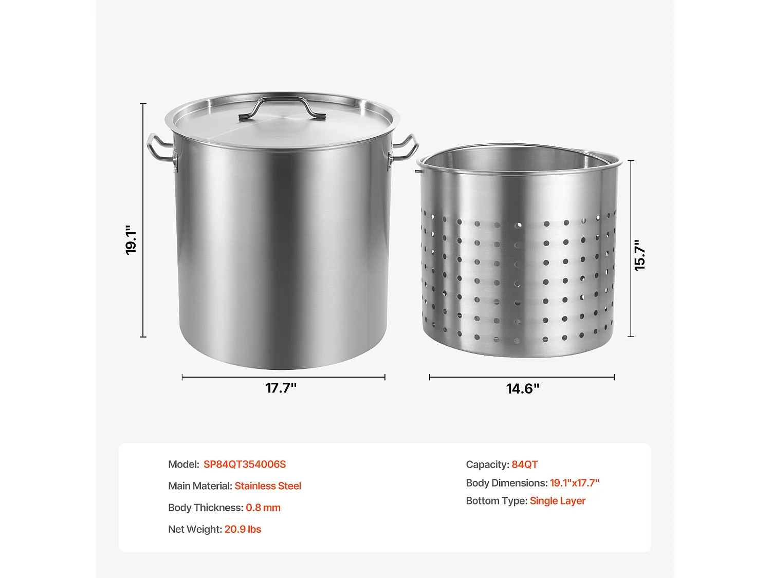 Pentola in Acciaio Inossidabile SucceBuy, 79,5 L, con Coperchio a Cestello per la Cottura