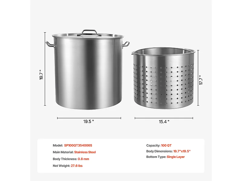 Olla de Acero Inoxidable SucceBuy, 94,6 Litros, con Tapa con Cesta para Cocinar