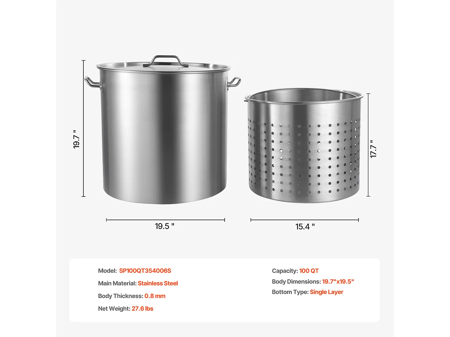Marmite en Acier Inoxydable SucceBuy, 94,6 L, avec Couvercle à Panier pour la Cuisson