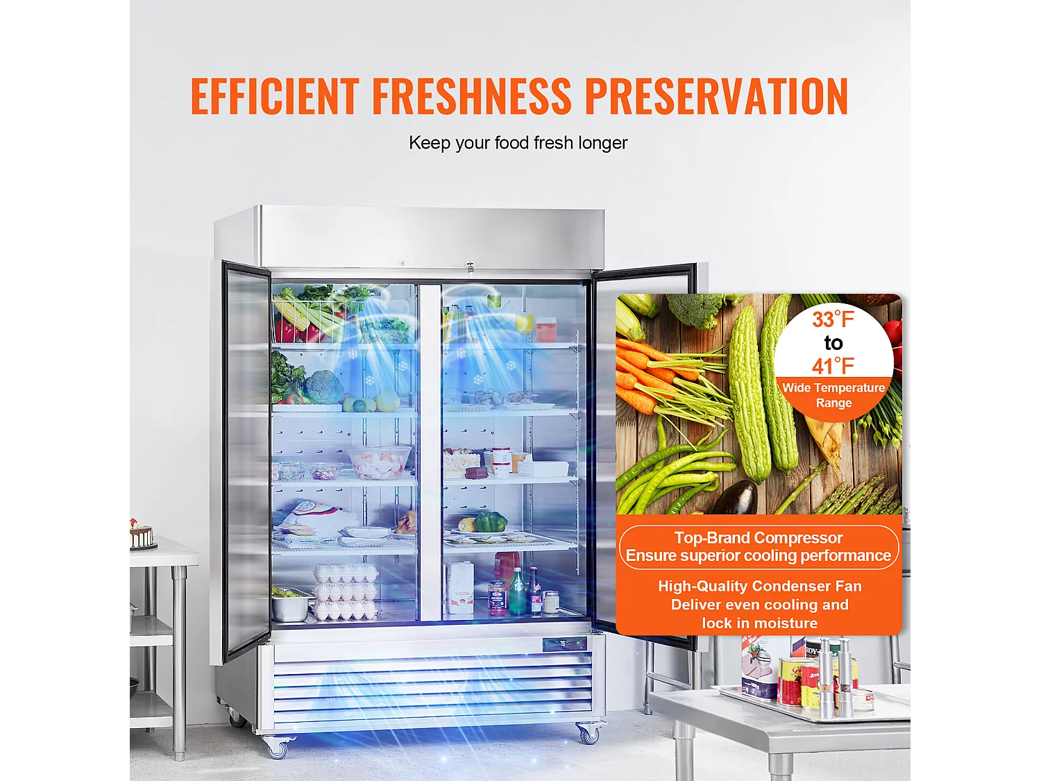 Congélateur Commercial SucceBuy de 1100 L, Vertical, 2 Portes