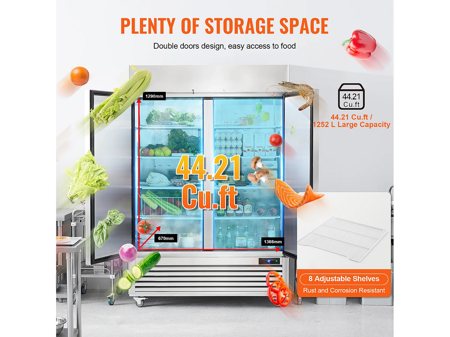 Congélateur Commercial SucceBuy de 1100 L, Vertical, 2 Portes