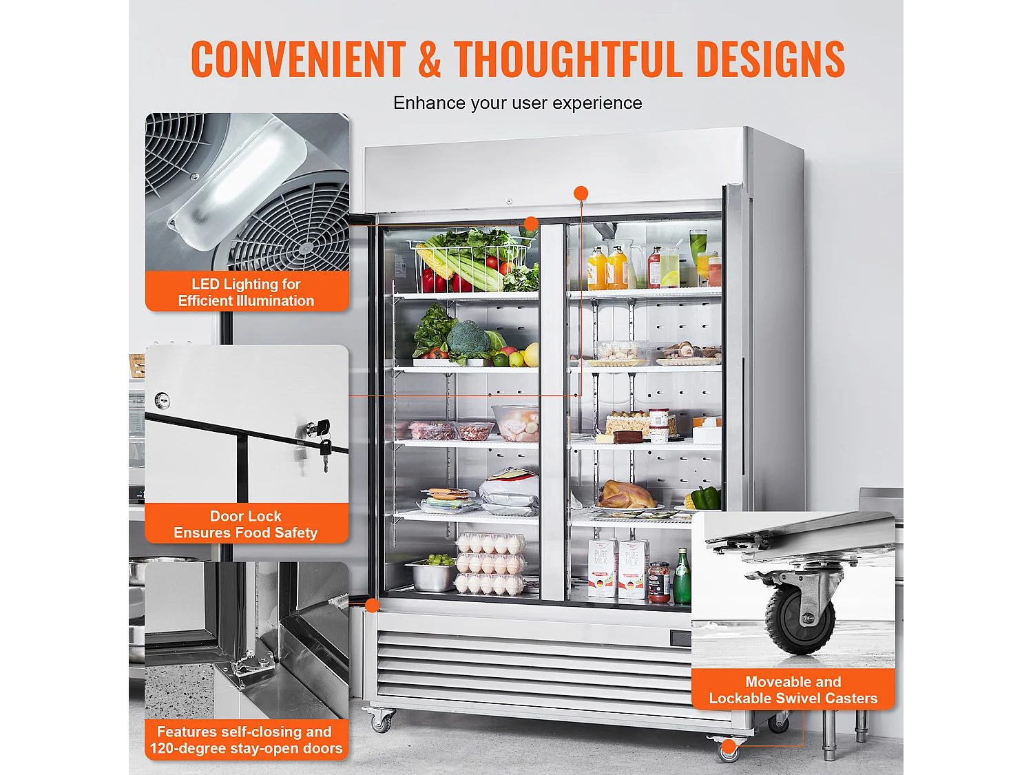 Congélateur Commercial SucceBuy de 1100 L, Vertical, 2 Portes