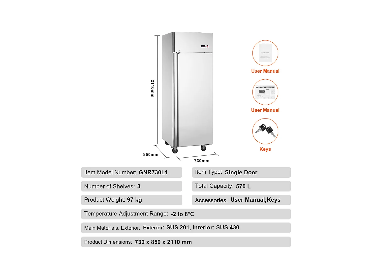 Congelador Comercial SucceBuy 570 L Vertical 1 Porta
