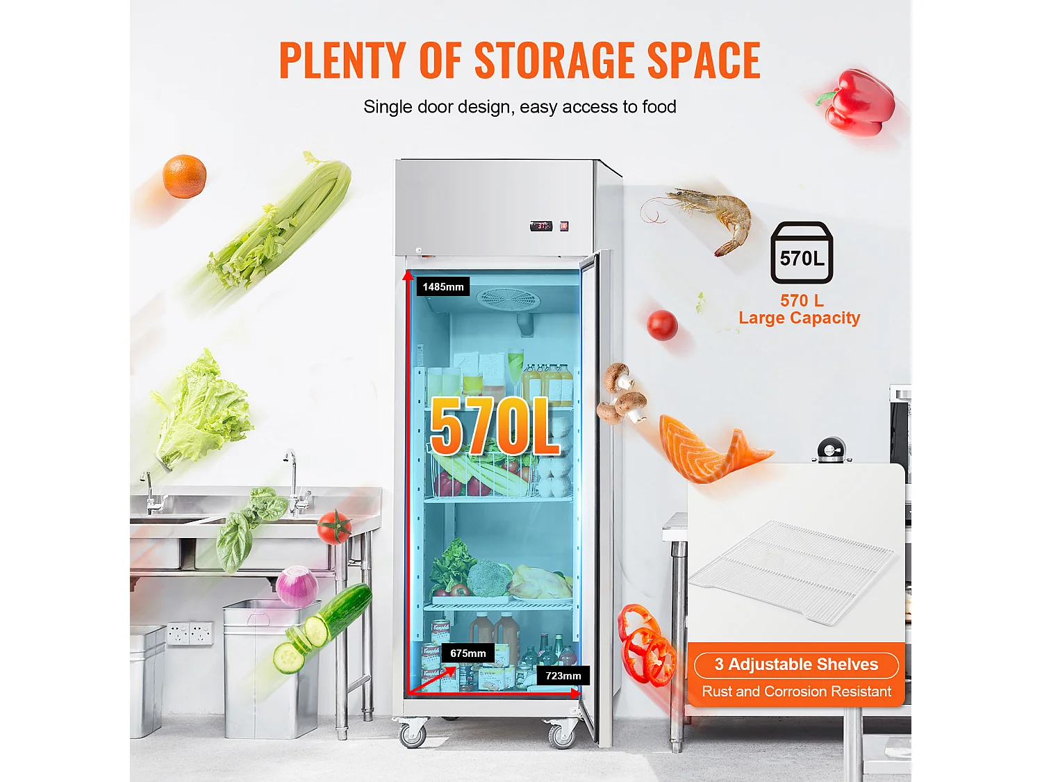 Congélateur Commercial SucceBuy de 570 L, Vertical, 1 Porte