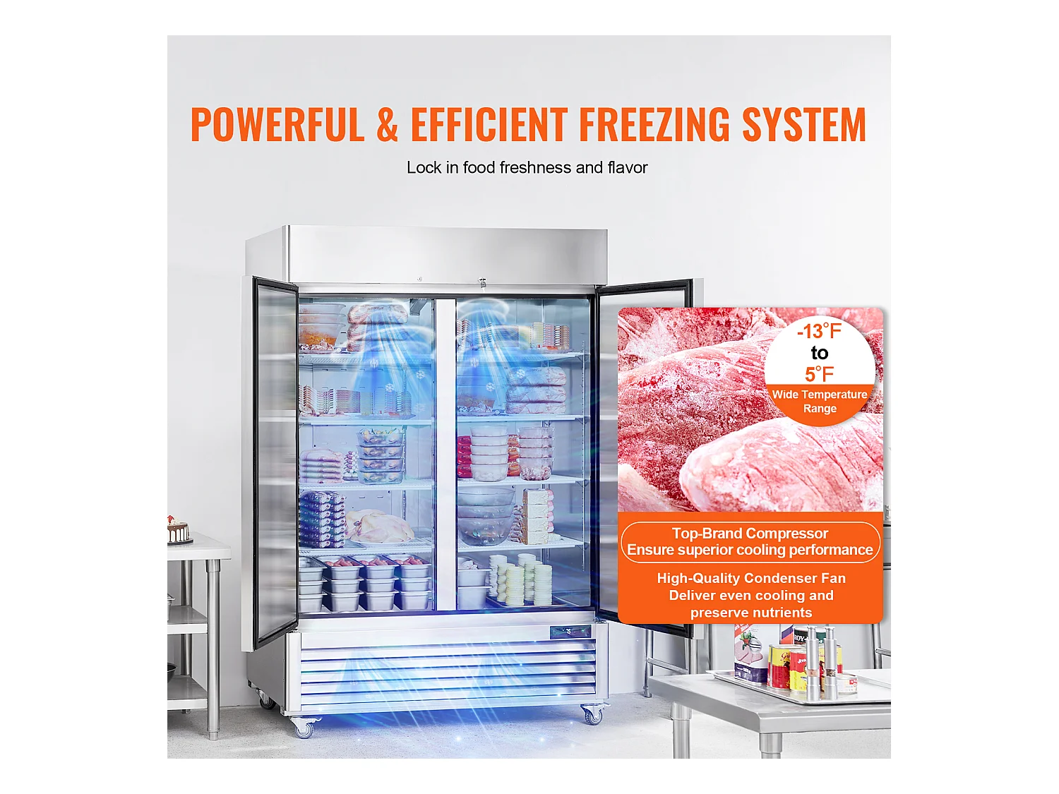 Congelador Comercial SucceBuy 1 100 L Armário Vertical 2 Portas 6 Prateleiras