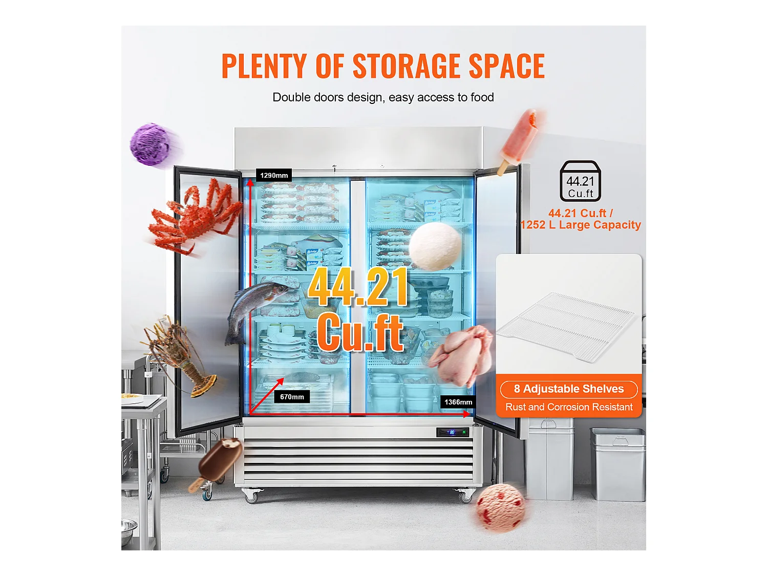 Congelador Comercial SucceBuy 1 100 L Armário Vertical 2 Portas 6 Prateleiras