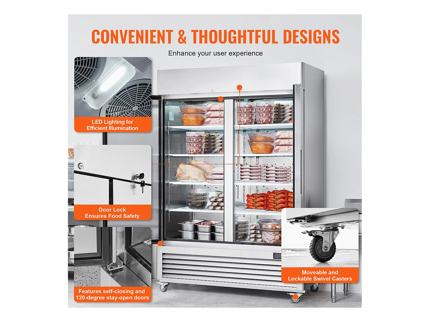 Congelador Comercial SucceBuy 1 100 L Armário Vertical 2 Portas 6 Prateleiras