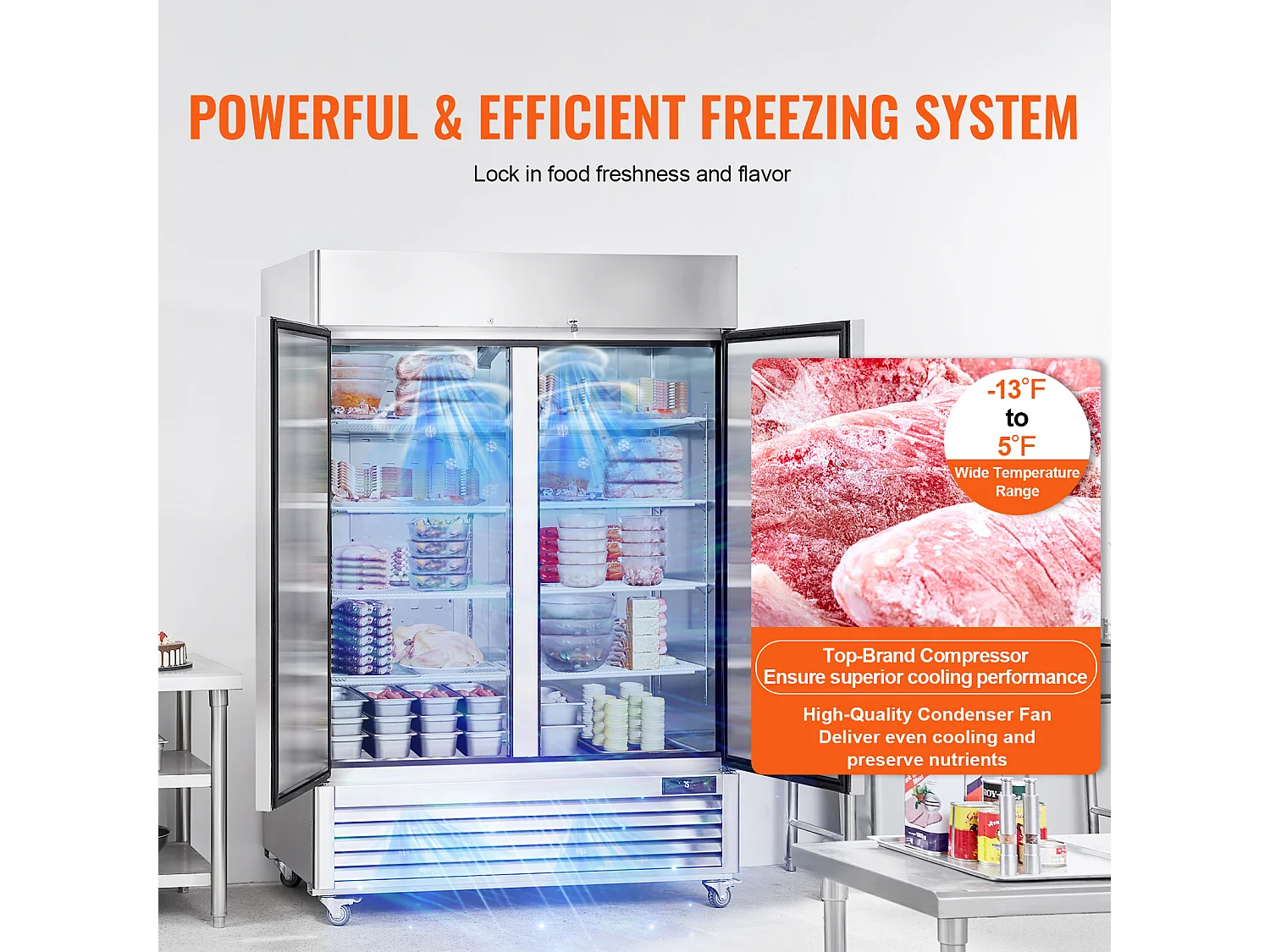 Congélateur Commercial SucceBuy 1100 L, Armoire Verticale, 2 Portes, 6 Tablettes