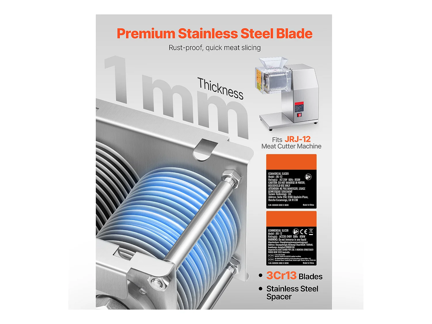 Trancheur SucceBuy Lame en Acier Inoxydable de 5 mm pour Coupe-Viande SJY-DQ90, Ensemble de Lames pour Trancheuse