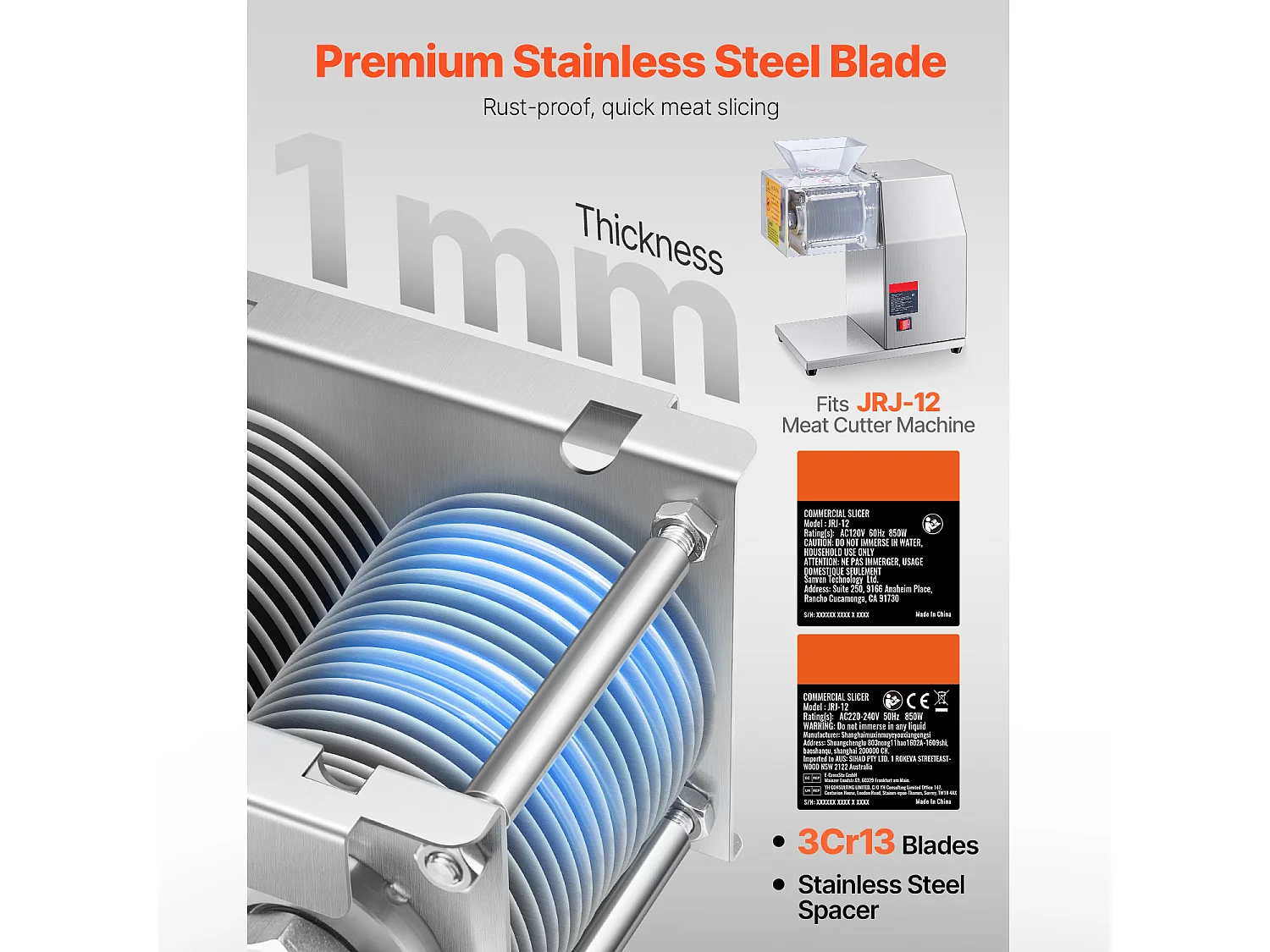 Trancheur SucceBuy Lame en Acier Inoxydable de 5 mm pour Coupe-Viande SJY-DQ90, Ensemble de Lames pour Trancheuse