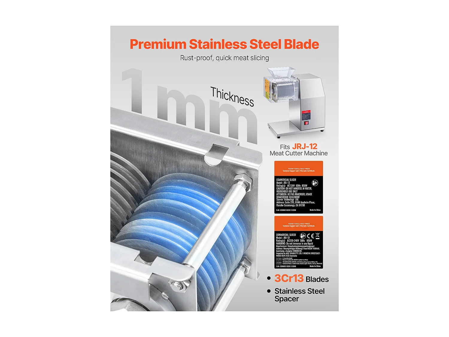 Affettatrice SucceBuy Lama in Acciaio Inox da 7 mm per Tagliacarne SJY-DQ90 Lama per Affettatrice Commerciale