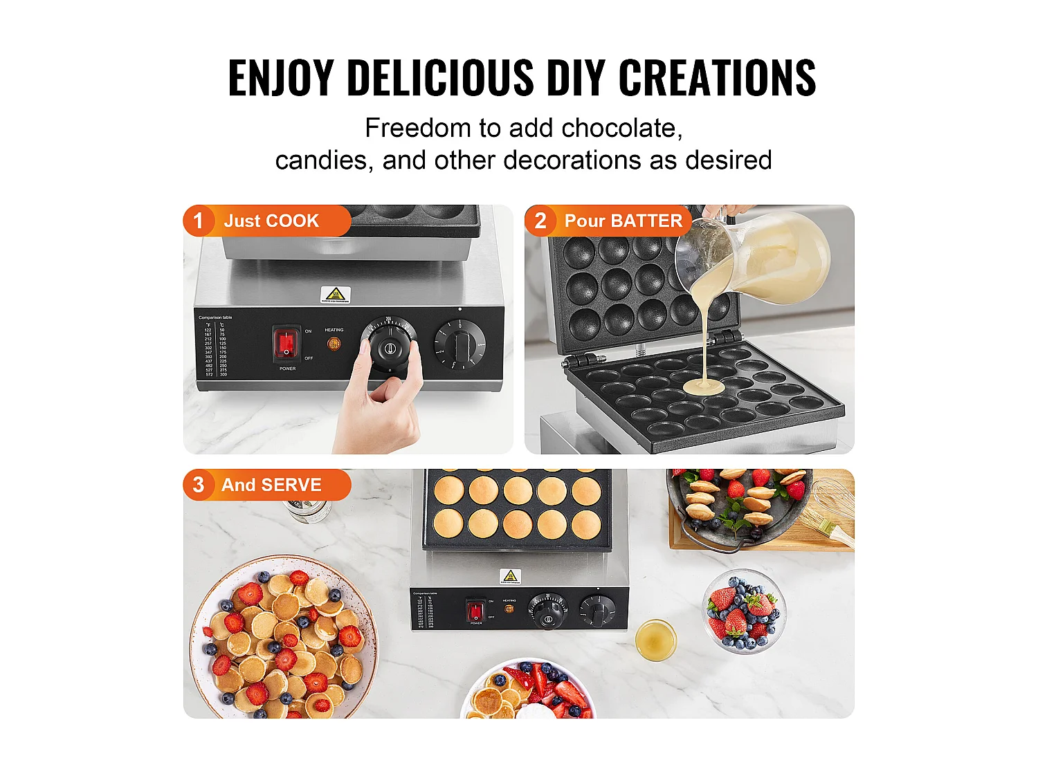 Waffeleisen SucceBuy Set aus 25 Mini-Holländischen Pfannkuchen 43 mm für Gewerbliche Bäckerei Dorayaki 1700 W