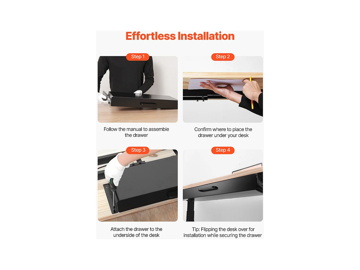 Schubladen Organizer SucceBuy Ausziehbar 58 cm unter dem Schreibtisch Platzsparend für das Homeoffice