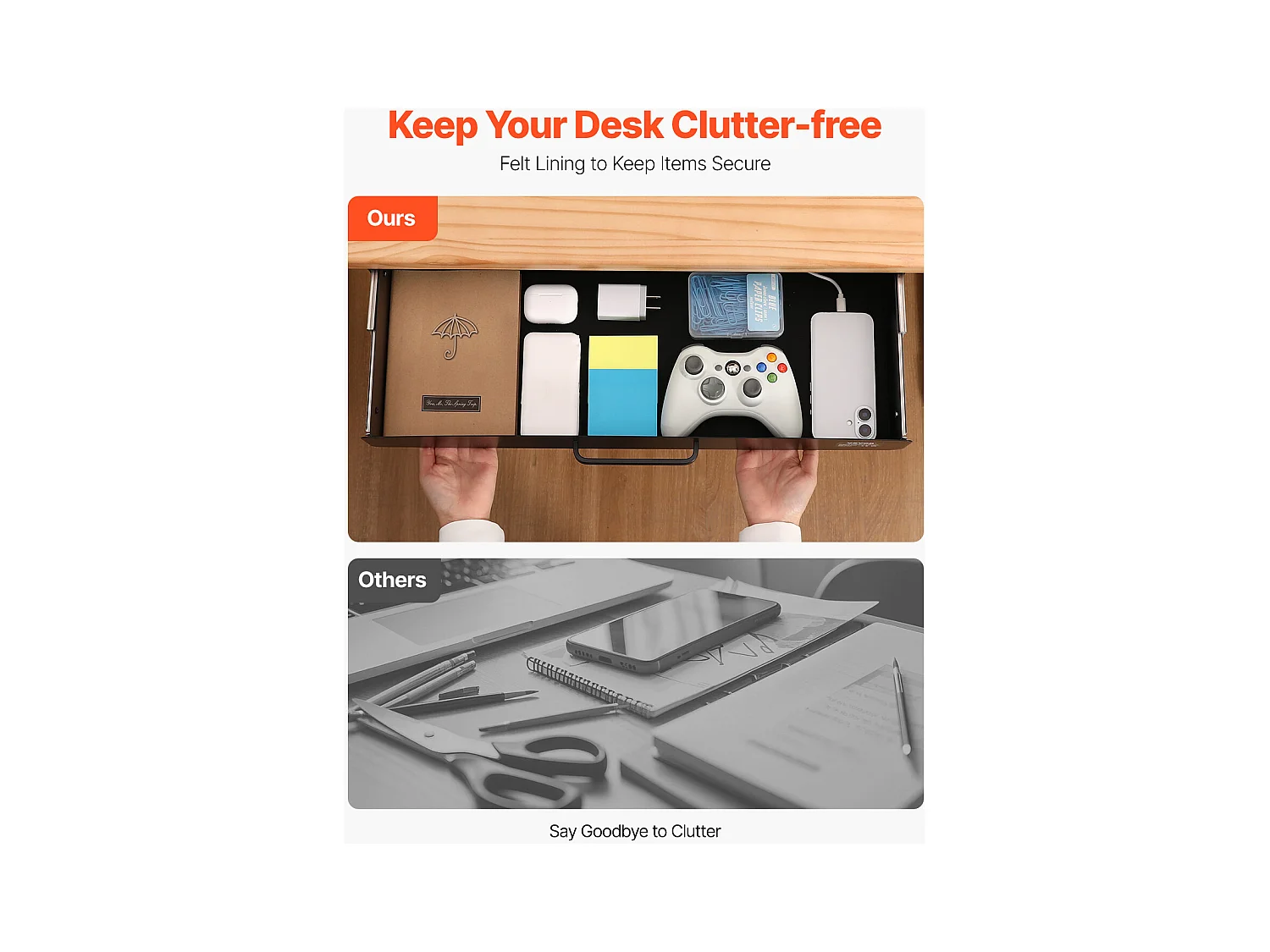 Schubladen Organizer SucceBuy Ausziehbar 58 cm unter dem Schreibtisch Platzsparend für das Homeoffice