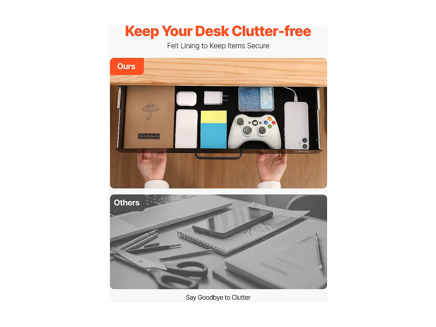 Organiseur de Tiroir SucceBuy Coulissant 58 cm sous le Bureau Gain de Place pour le Bureau à Domicile