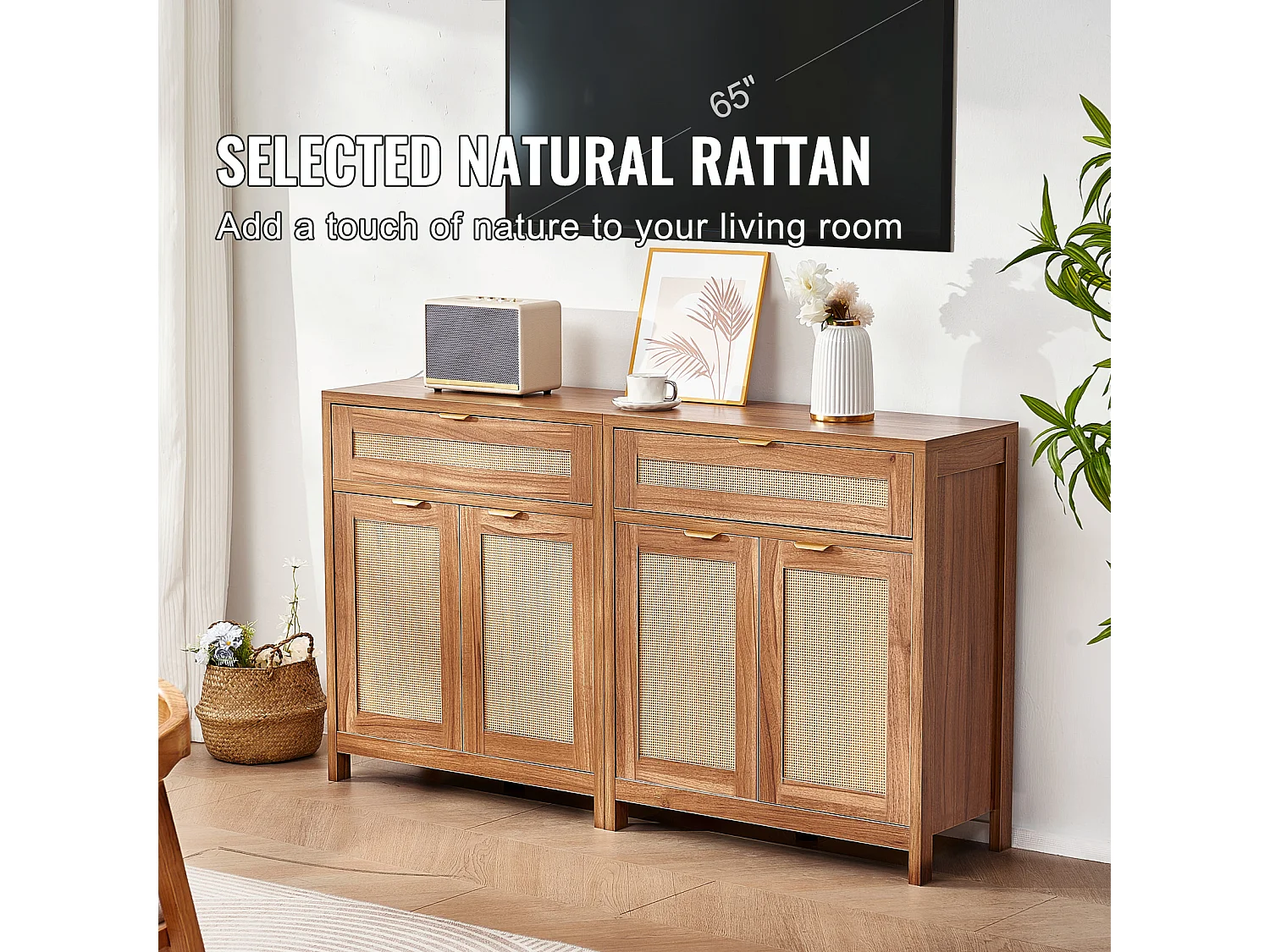 Armoire SucceBuy Ensemble de 2 Armoires en Rotin, Étages Réglables pour un Rangement Spacieux, Idéal pour les Couloirs, les Entrées