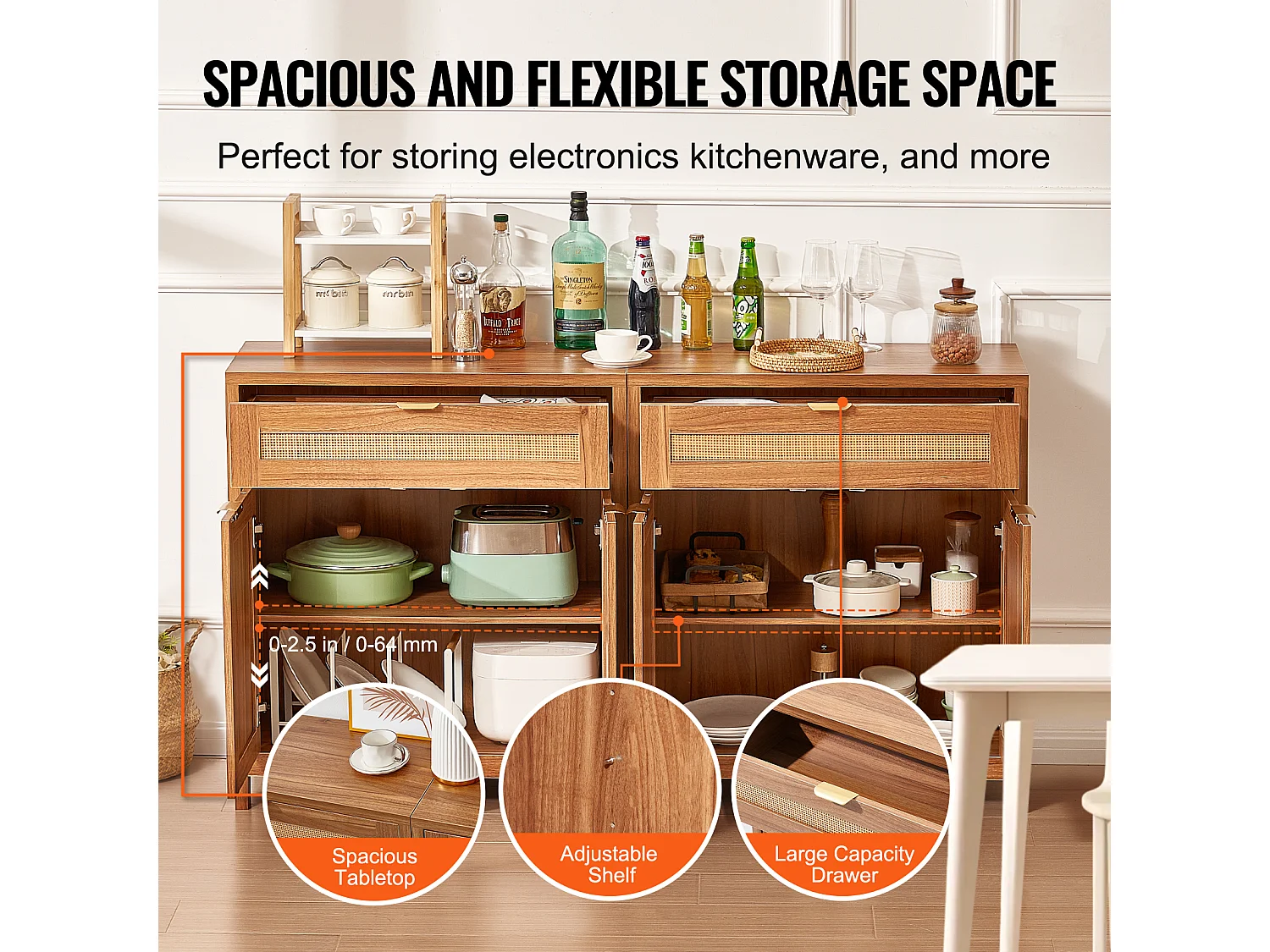 Armoire SucceBuy Ensemble de 2 Armoires en Rotin, Étages Réglables pour un Rangement Spacieux, Idéal pour les Couloirs, les Entrées