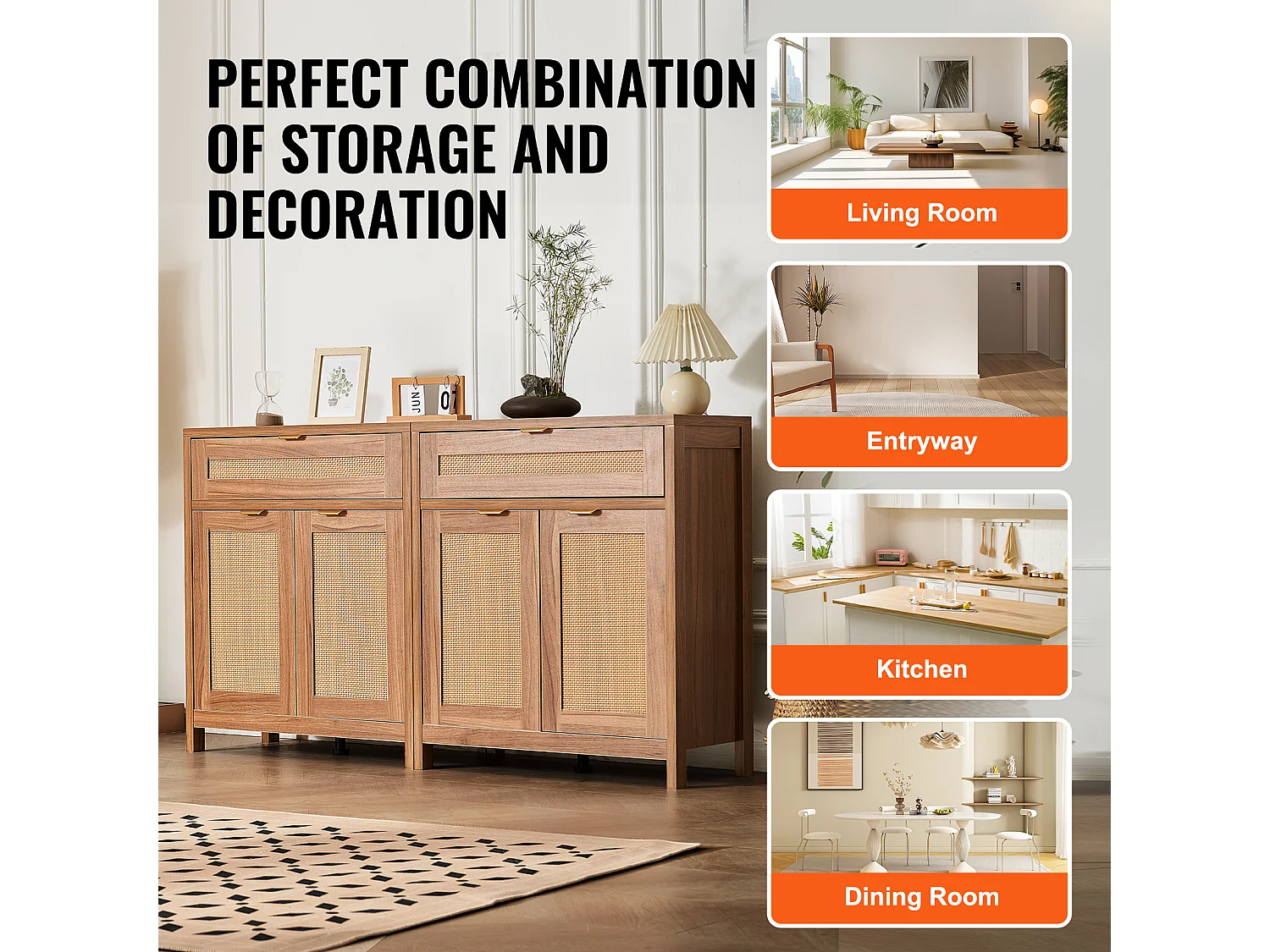 Armoire SucceBuy Ensemble de 2 Armoires en Rotin, Étages Réglables pour un Rangement Spacieux, Idéal pour les Couloirs, les Entrées